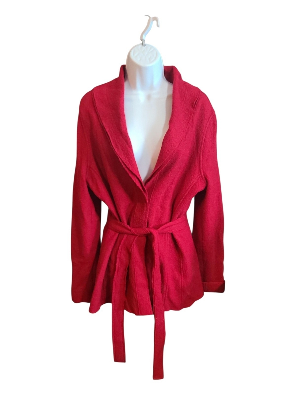 Red Tie-Waist Wool Women's Jacket L